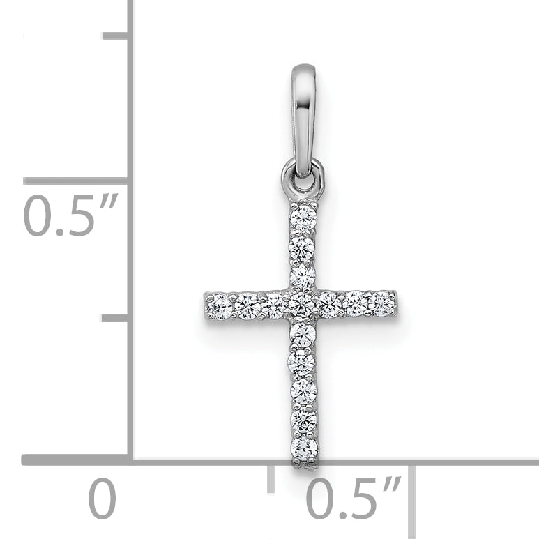 10K White Gold Polished Cz Latin Cross Pendant