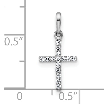 10K White Gold Polished Cz Latin Cross Pendant