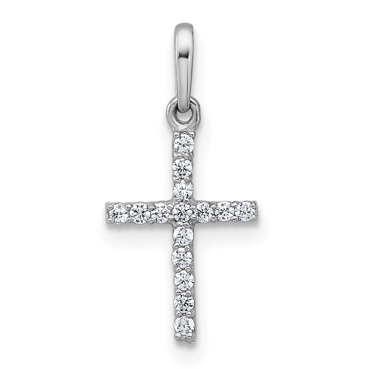 10K White Gold Polished Cz Latin Cross Pendant