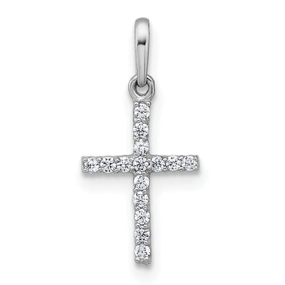10K White Gold Polished Cz Latin Cross Pendant