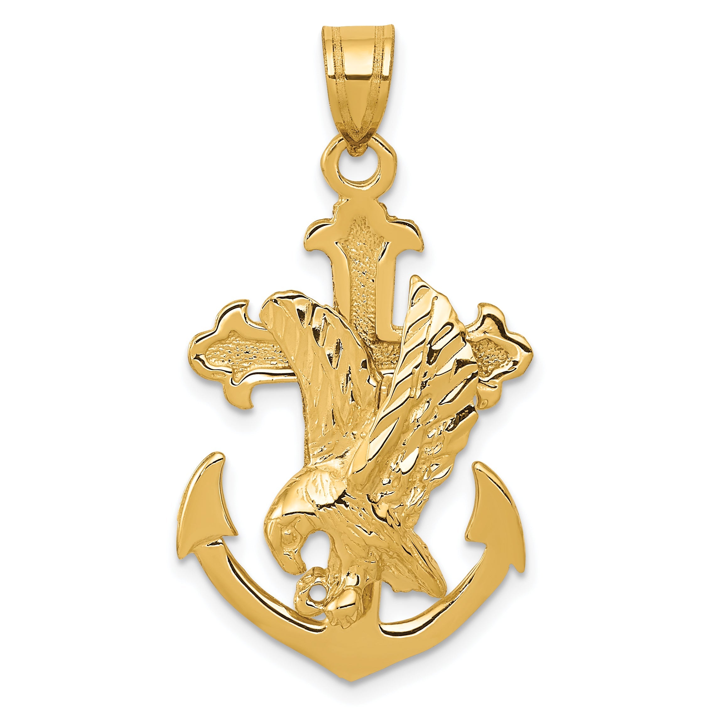 10K Yellow Gold Mariners Cross W/Eagle Pendant