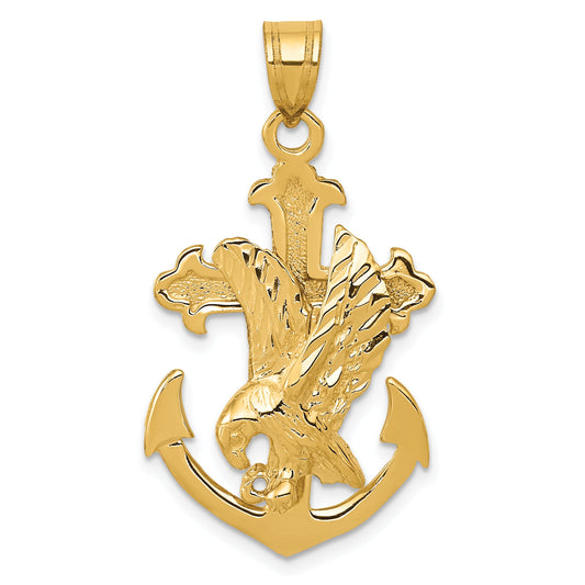 10K Yellow Gold Mariners Cross W/Eagle Pendant