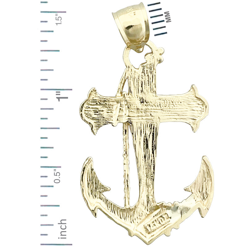 14K Gold Sailor Rope, Cross and Ship Anchor Pendant