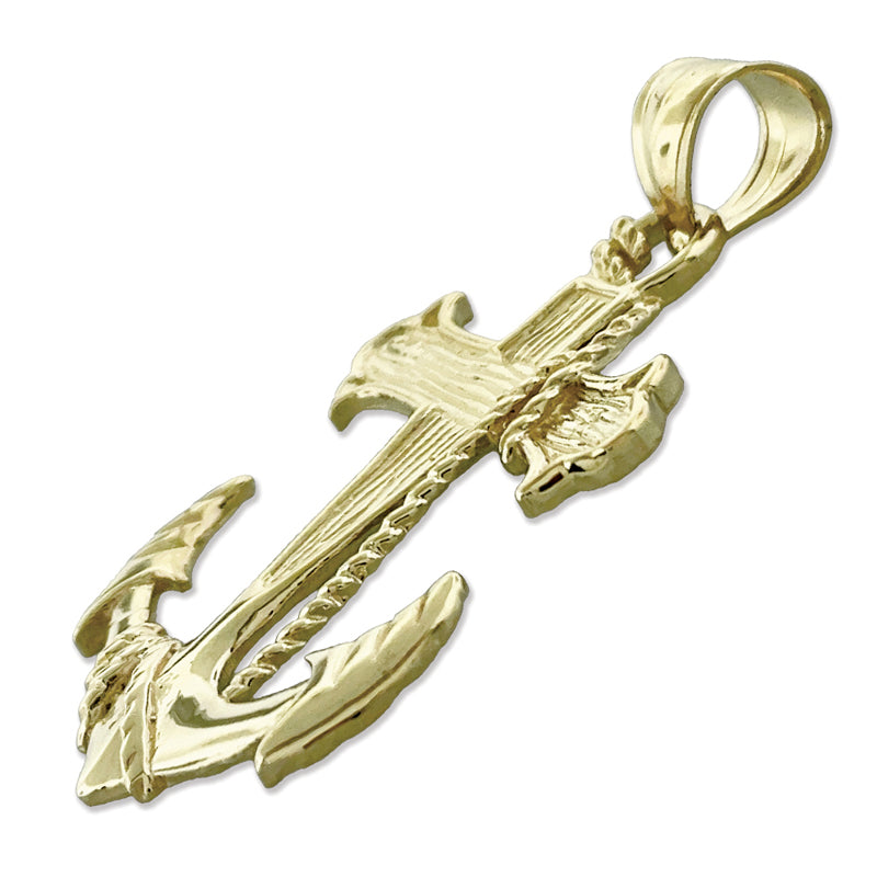 14K Gold Sailor Rope, Cross and Ship Anchor Pendant