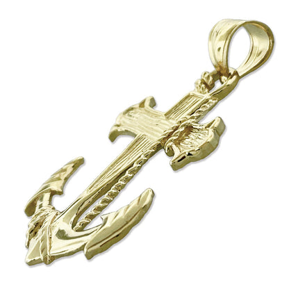 14K Gold Sailor Rope, Cross and Ship Anchor Pendant