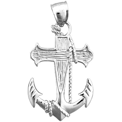 14K Gold Sailor Rope, Cross and Ship Anchor Pendant