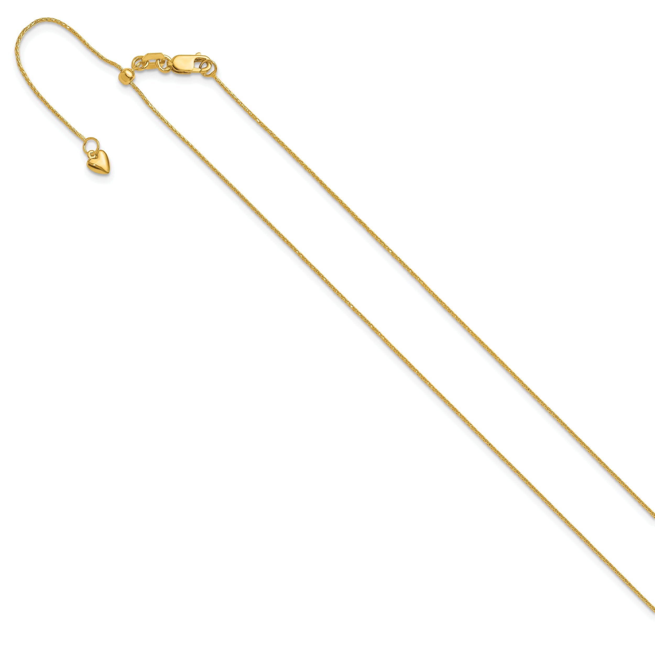 3 Inch 14K Yellow Gold Adjustable .8mm D/C Wheat Chain Necklace