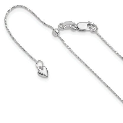 22 Inch 14K White Gold Adjustable .8mm D/C Wheat Chain Necklace