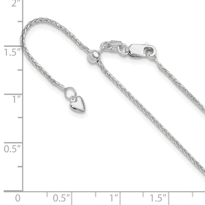22 Inch 14K White Gold Adjustable 1.2mm D/C Wheat Chain Necklace