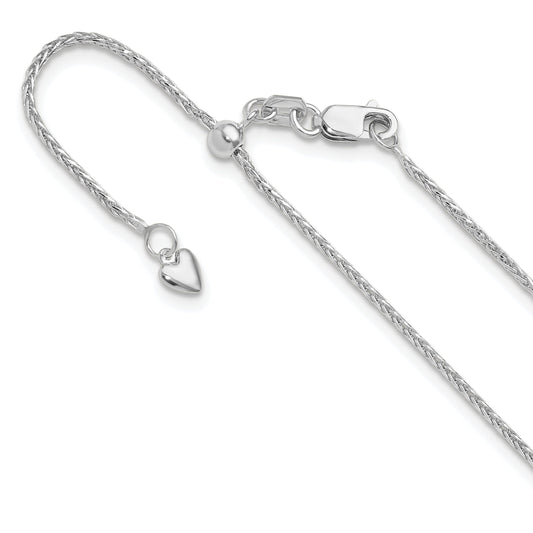 26 Inch 14K White Gold Adjustable 1.2mm D/C Wheat Chain Necklace