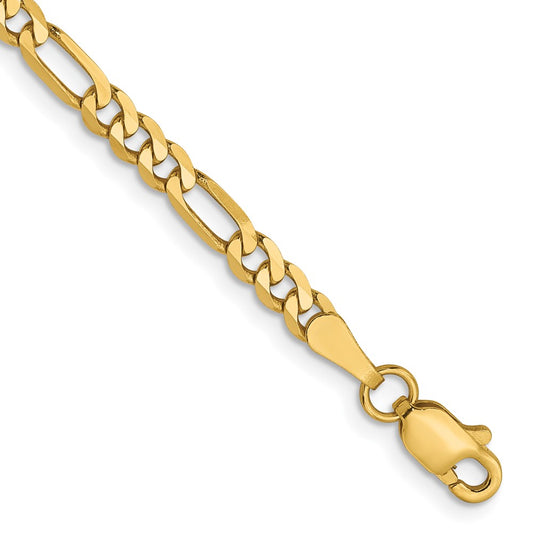 8 Inch 14K Yellow Gold 3mm Flat Figaro Chain Bracelet