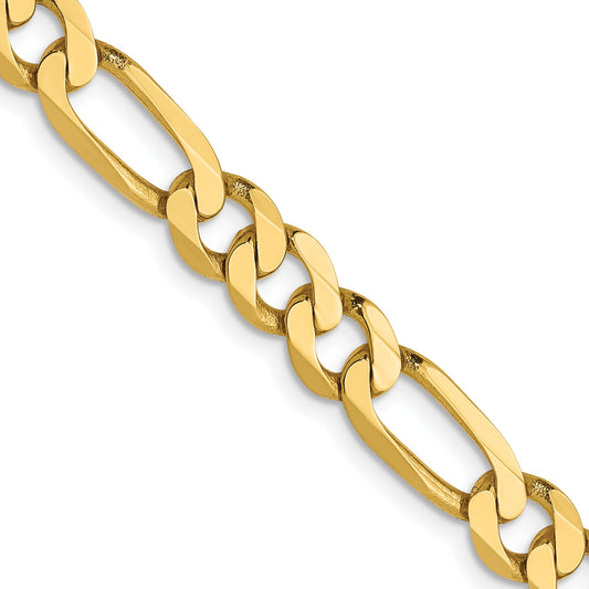 22 Inch 14K Yellow Gold 5.50mm Flat Figaro Chain Necklace