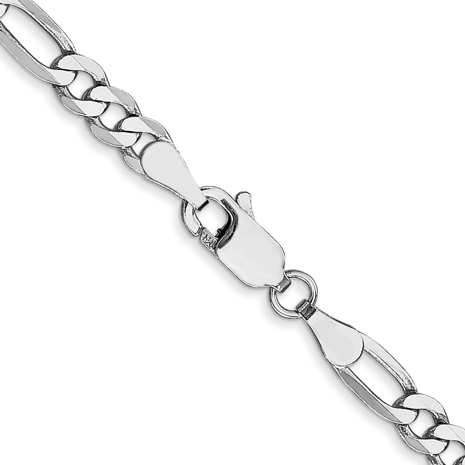 18 Inch 14K 4mm White Gold Flat Figaro Chain Lobster Clasp