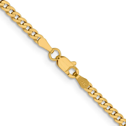 16 Inch 14K 2.3mm Flat Beveled Curb Chain Necklace