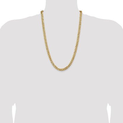 26 Inch 14K Yellow Gold 8mm Flat Beveled Curb Chain Necklace
