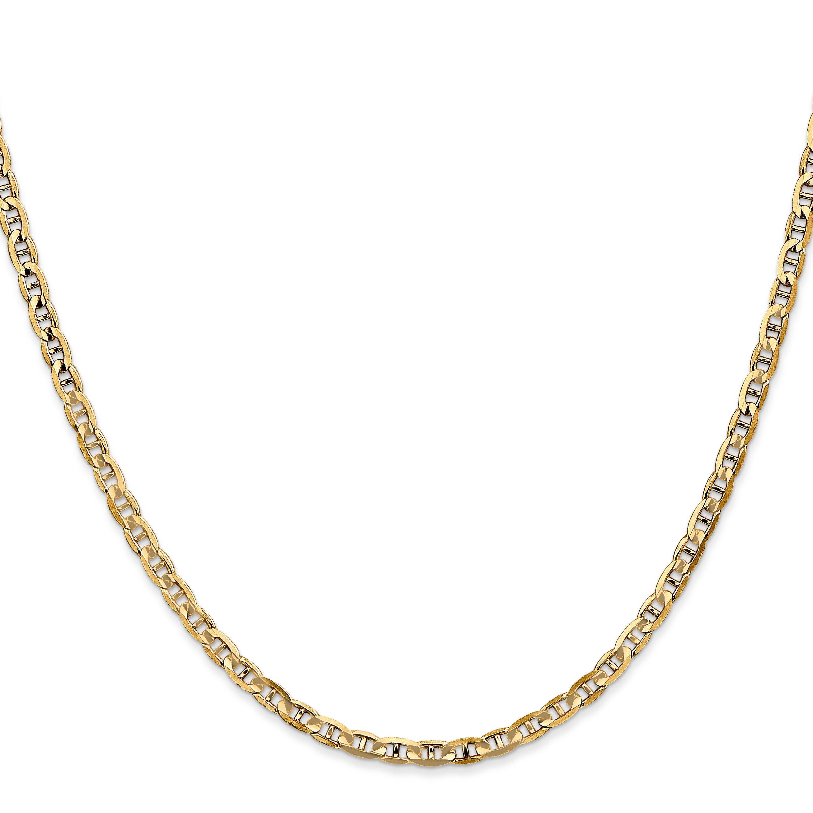 22 Inch 14K 3mm Concave Anchor Chain Necklace