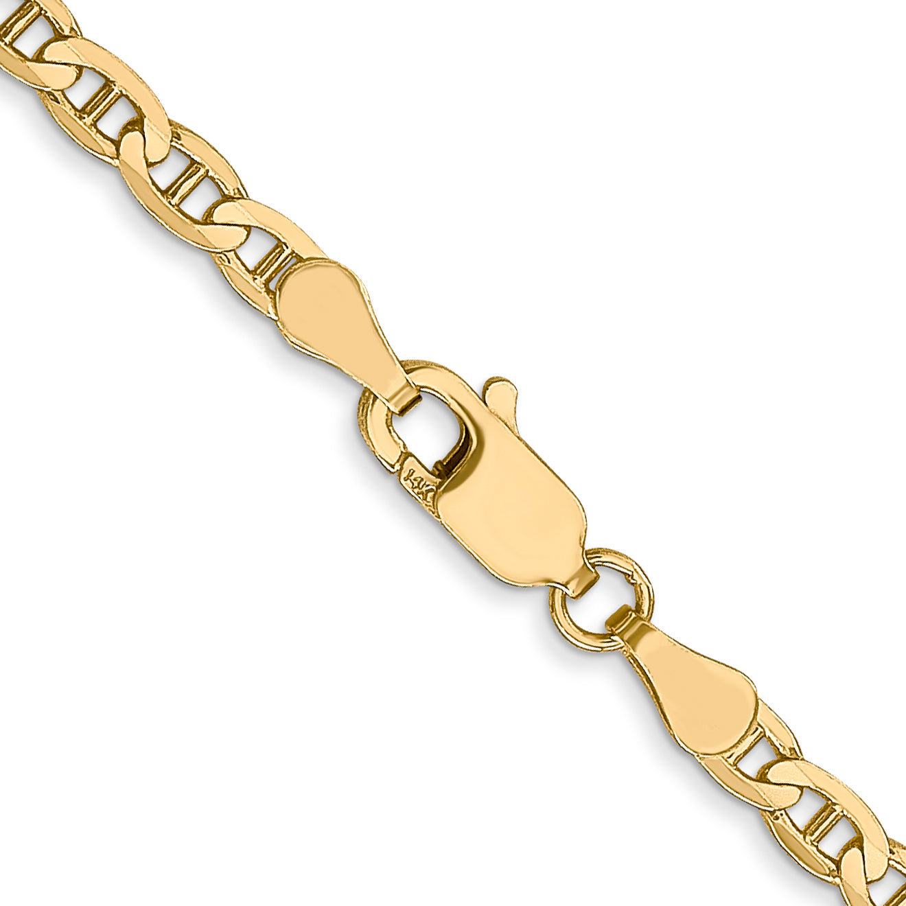 22 Inch 14K 3mm Concave Anchor Chain Necklace