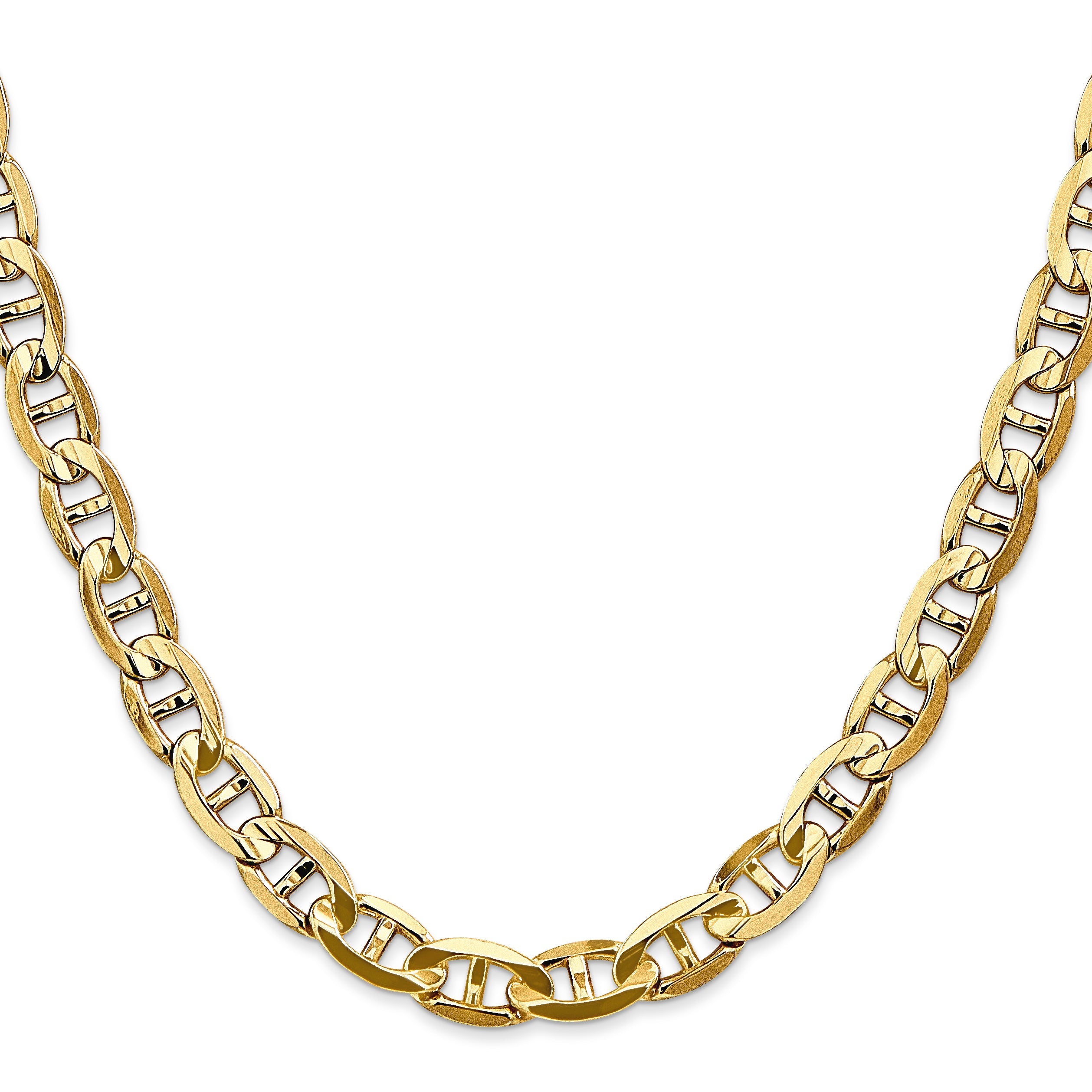 24 Inch 14K 7mm Concave Anchor Chain Necklace