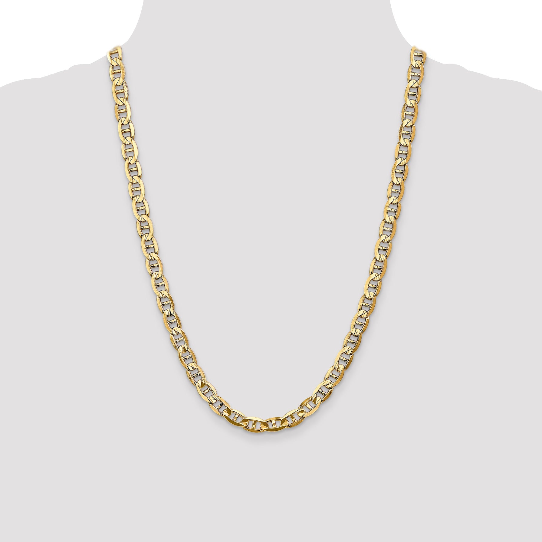 24 Inch 14K 7mm Concave Anchor Chain Necklace