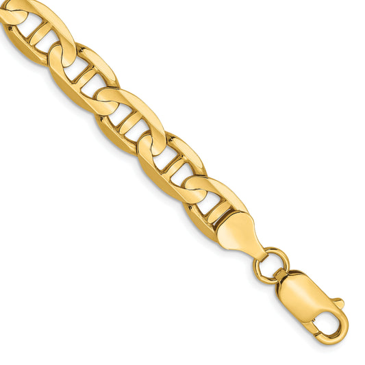 9 Inch 14K 7mm Concave Anchor Chain Bracelet