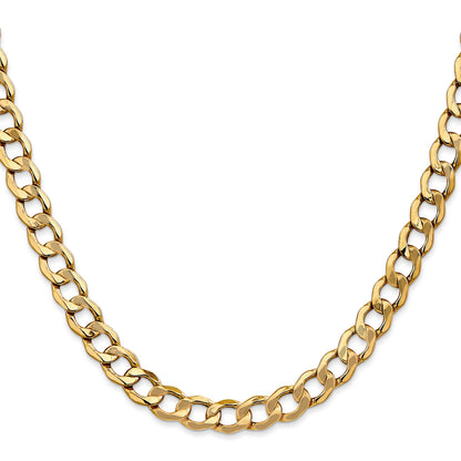 24 Inch 14K 7mm Semi-Solid Curb Link Chain Necklace