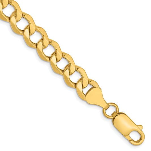 7 Inch 14K 7mm Semi-Solid Curb Link Chain Bracelet