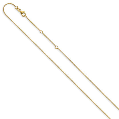 2 Inch 14K Yellow Gold 1.25mm Round Cable 1In+1In Adjustable Chain Necklace