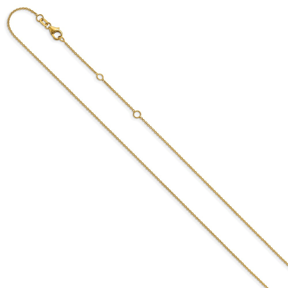 18 Inch 14K Yellow Gold 1.25mm Round Cable 1In+1In Adjustable Chain Necklace
