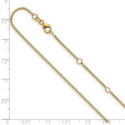 2 Inch 14K Yellow Gold 1.4mm Round Cable 1In+1In Adjustable Chain Necklace