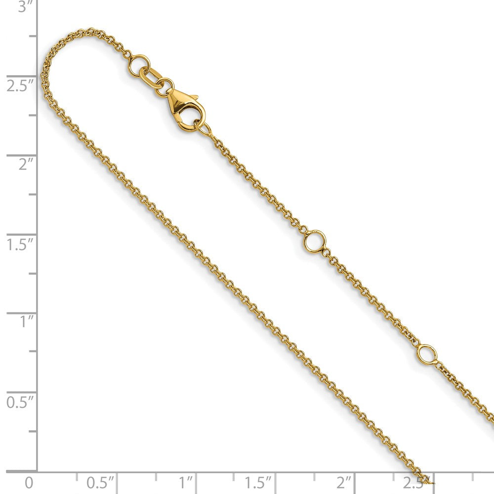 26 Inch 14K Yellow Gold 1.4mm Round Cable 2In+2In Adjustable Chain Necklace