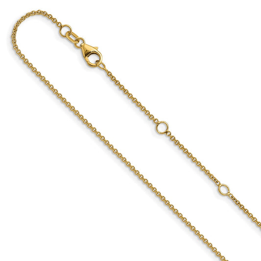 2 Inch 14K Yellow Gold 1.4mm Round Cable 1In+1In Adjustable Chain Necklace