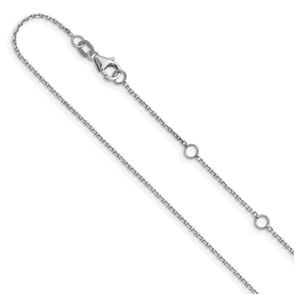 18 Inch 14K White Gold 1.1mm D/C Square Cable 1In+1In Adjustable Chain Necklace
