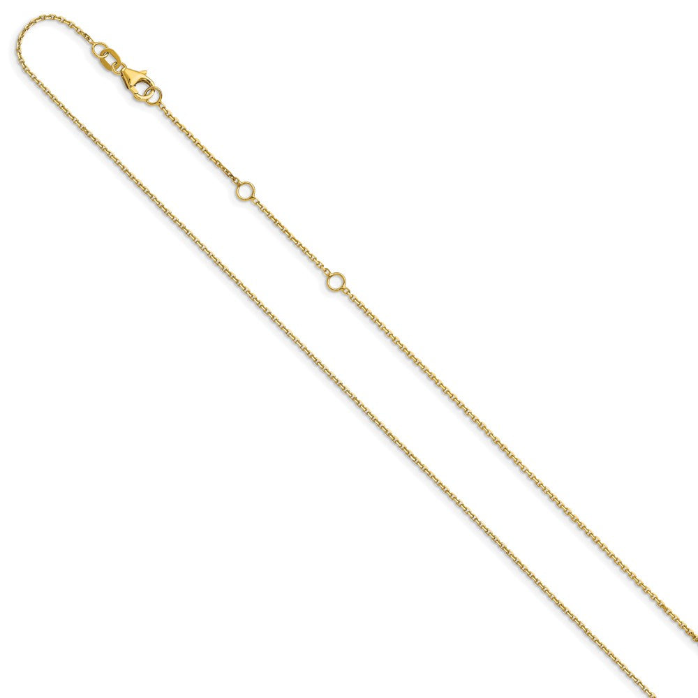 18 Inch 14K Yellow Gold 1.1mm D/C Square Cable 1In+1In Adjustable Chain Necklace
