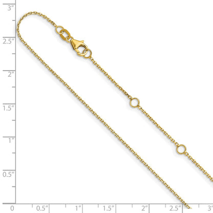 2 Inch 14K Yellow Gold 1.1mm D/C Square Cable 1In+1In Adjustable Chain Necklace