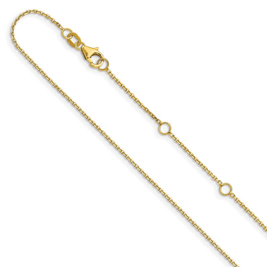 18 Inch 14K Yellow Gold 1.1mm D/C Square Cable 1In+1In Adjustable Chain Necklace