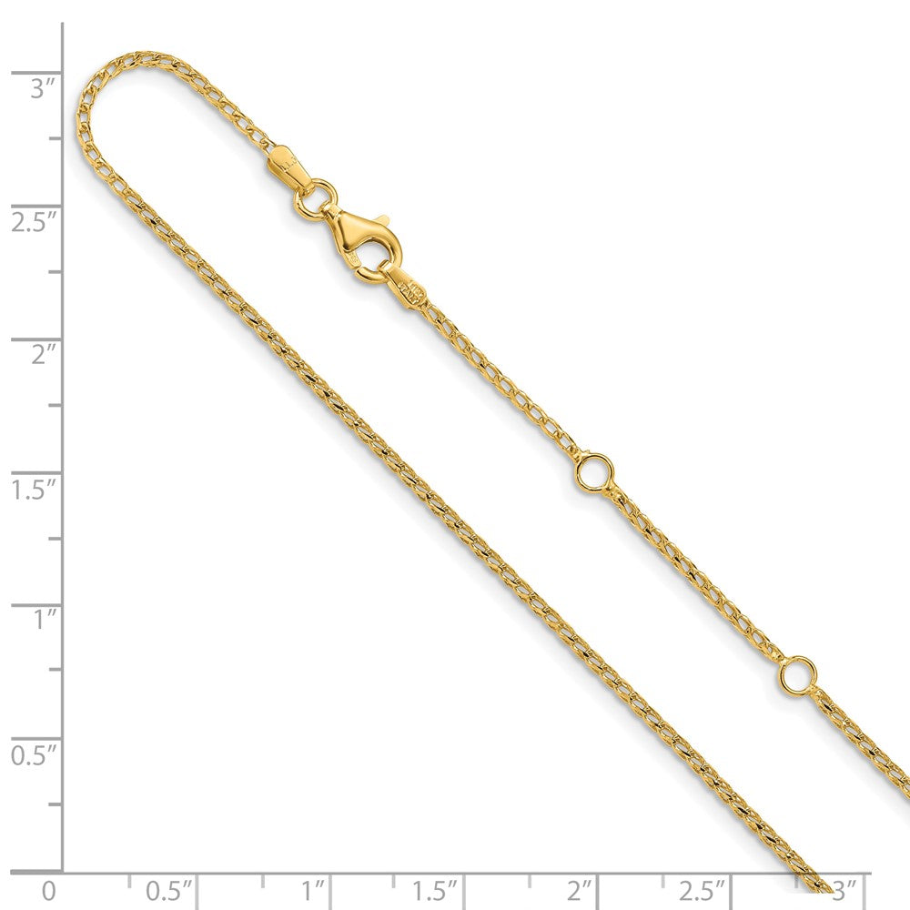 18 Inch 14K Yellow Gold 1.4mm D/C Open Franco 1In+1In Adjustable Chain Necklace