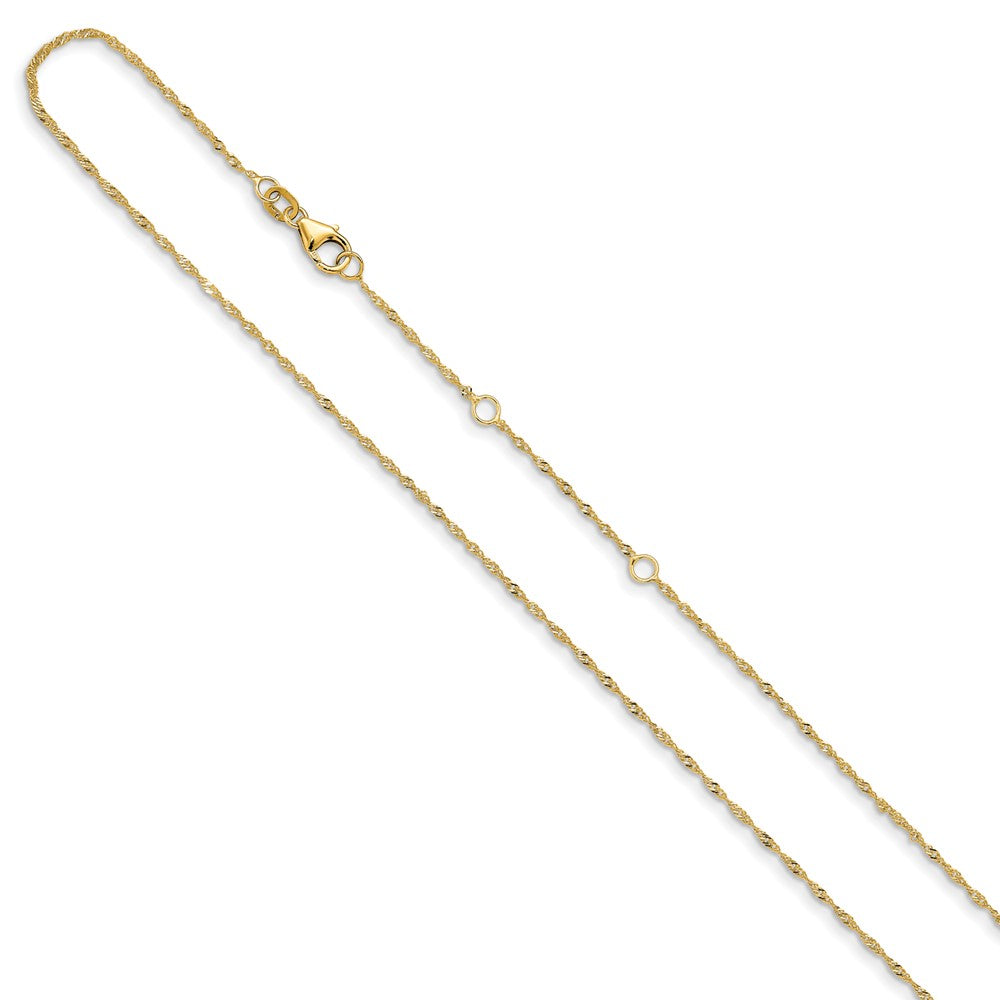 18 Inch 14K Yellow Gold 1.25mm Singapore 1In+1In Adjustable Chain Necklace