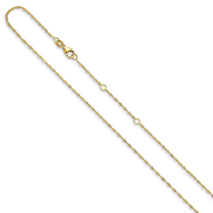 18 Inch 14K Yellow Gold 1.25mm Singapore 1In+1In Adjustable Chain Necklace