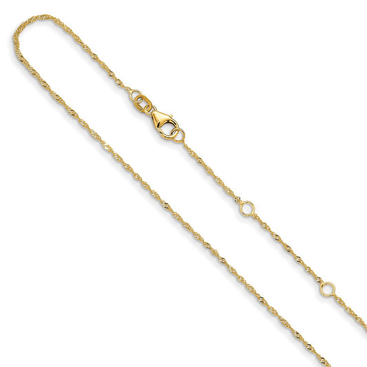 2 Inch 14K Yellow Gold 1.25mm Singapore 1In+1In Adjustable Chain Necklace