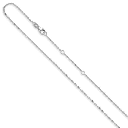 18 Inch 14K White Gold 1.25mm Singapore 1In+1In Adjustable Chain Necklace