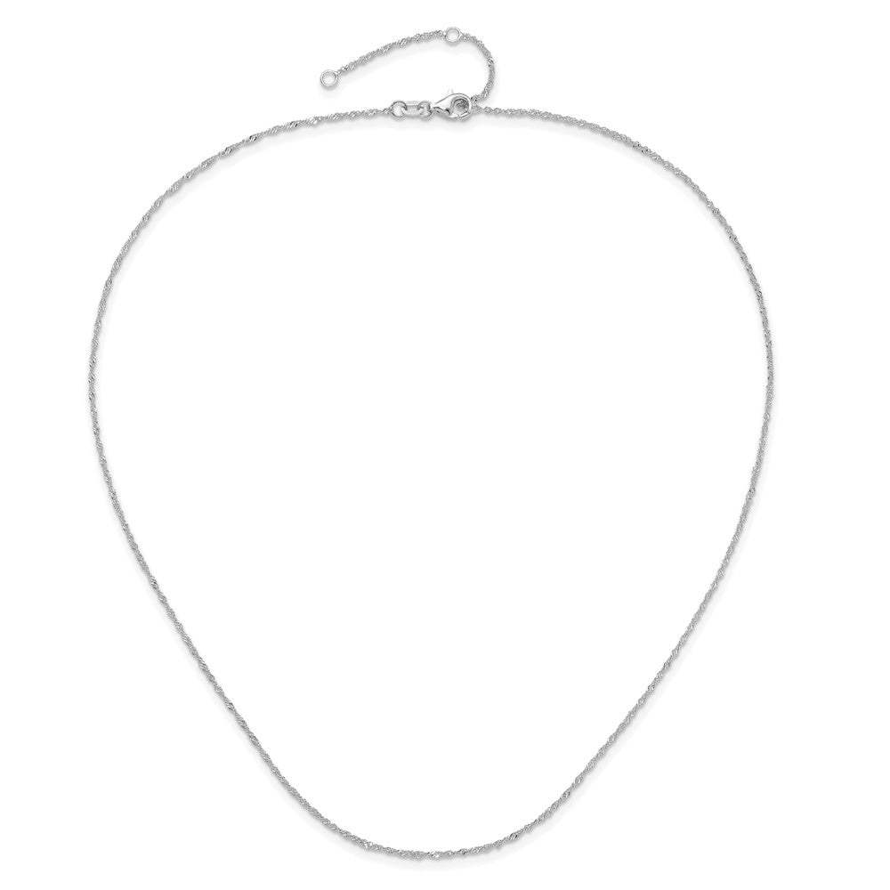 18 Inch 14K White Gold 1.25mm Singapore 1In+1In Adjustable Chain Necklace