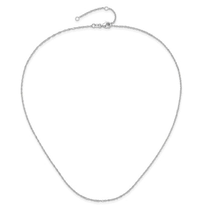 18 Inch 14K White Gold 1.25mm Singapore 1In+1In Adjustable Chain Necklace