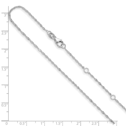 18 Inch 14K White Gold 1.25mm Singapore 1In+1In Adjustable Chain Necklace