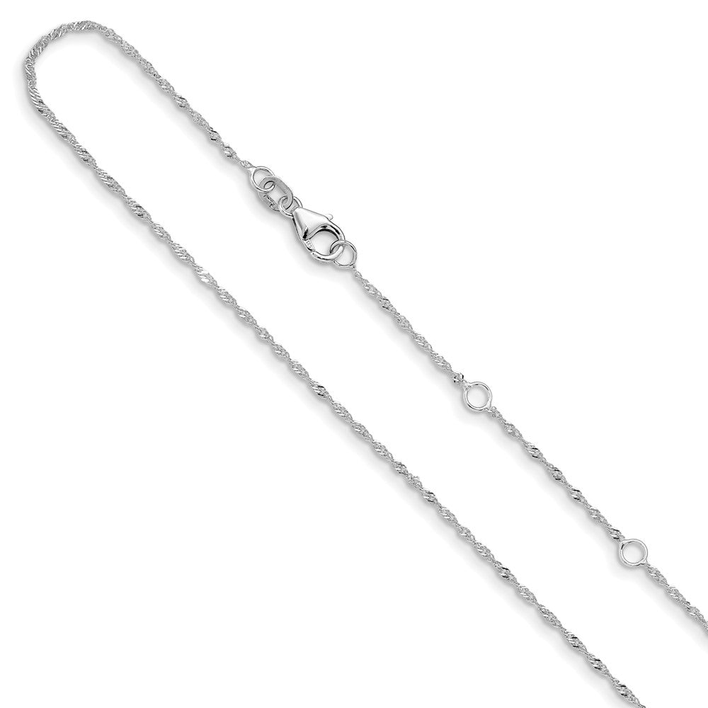 18 Inch 14K White Gold 1.25mm Singapore 1In+1In Adjustable Chain Necklace