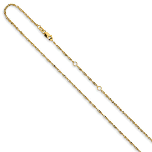 18 Inch 14K Yellow Gold 1.5mm Singapore 1In+1In Adjustable Chain Necklace