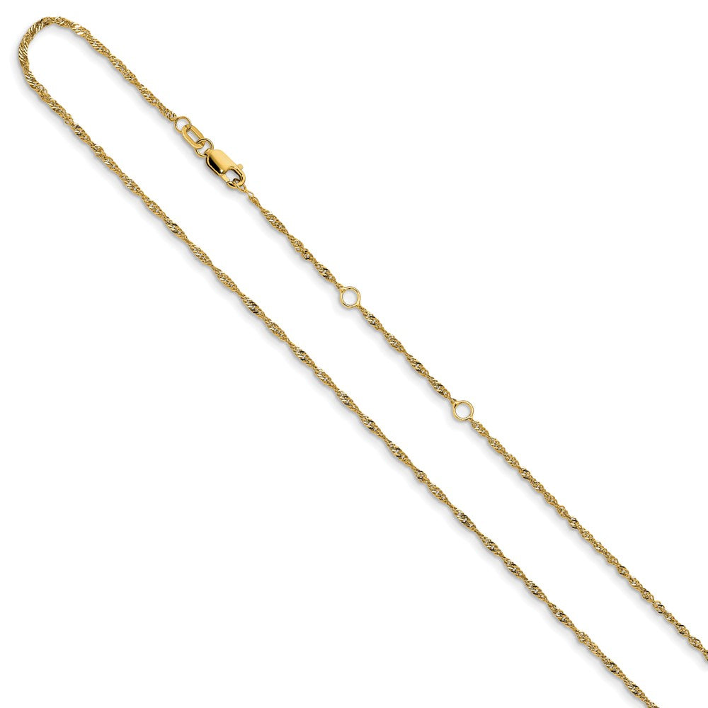 2 Inch 14K Yellow Gold 1.5mm Singapore 1In+1In Adjustable Chain Necklace