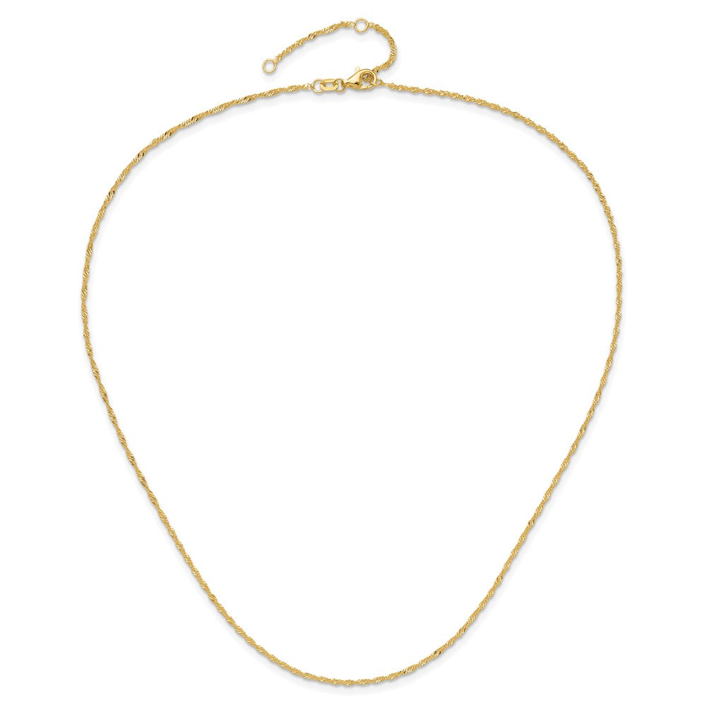 2 Inch 14K Yellow Gold 1.5mm Singapore 1In+1In Adjustable Chain Necklace