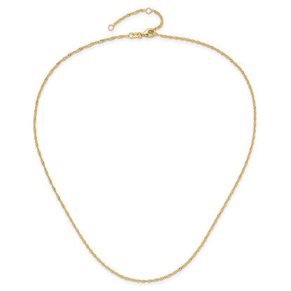 2 Inch 14K Yellow Gold 1.5mm Singapore 1In+1In Adjustable Chain Necklace