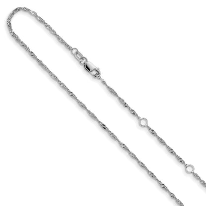2 Inch 14K White Gold 1.5mm Singapore 1In+1In Adjustable Chain Necklace