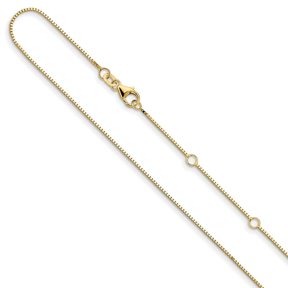 18 Inch 14K Yellow Gold .85mm Box 1In+1In Adjustable Chain Necklace